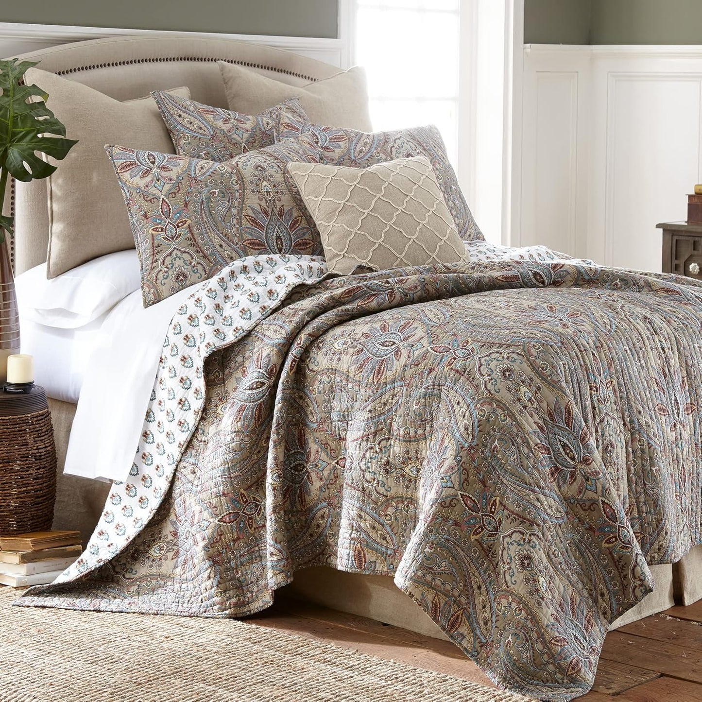 Levtex Home King Size Faux Linen Dust Ruffle, 16-inch Drop with Box Pleat