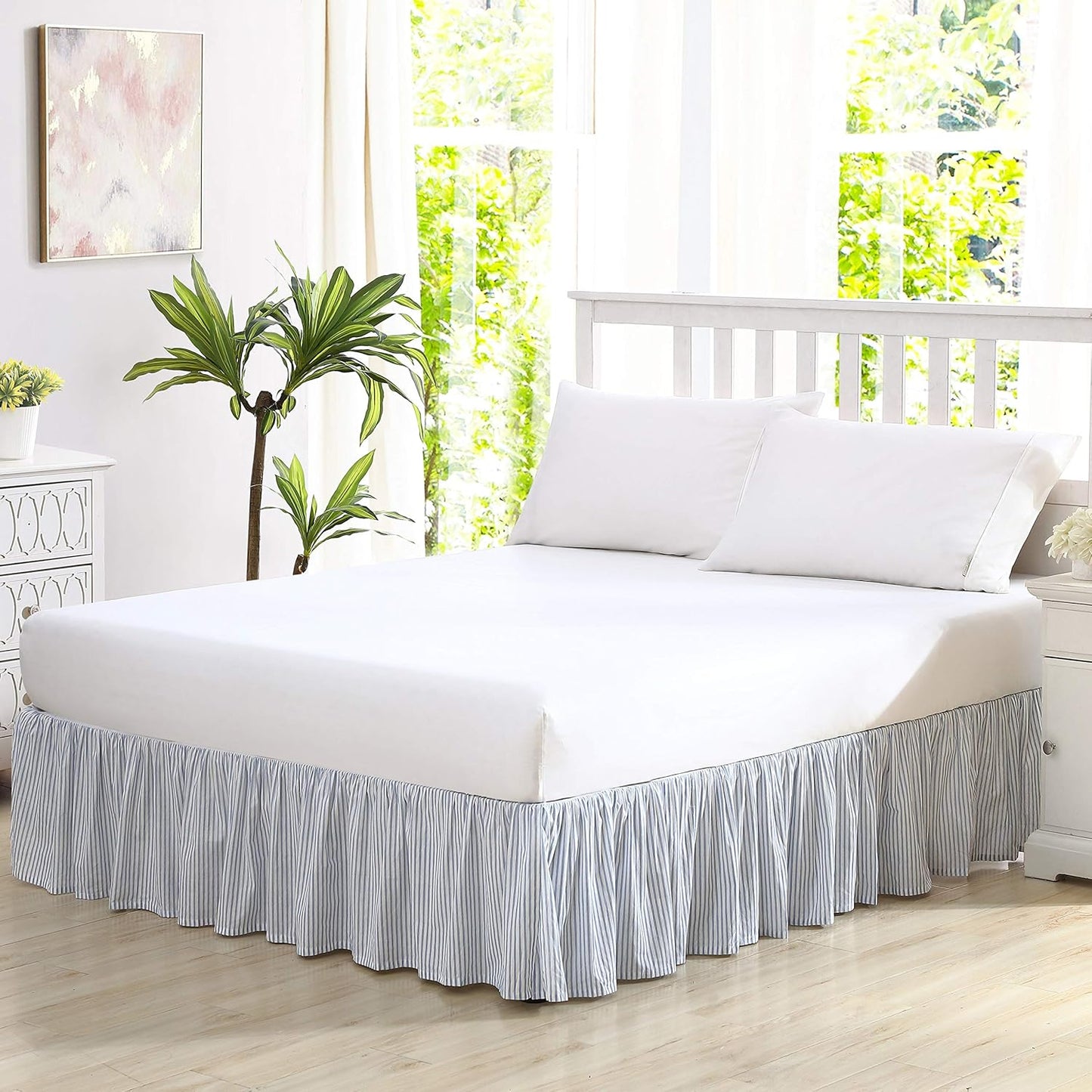 Laura Ashley Home - Cotton Ruffled Bedskirt, Lightweight & Classic Style (Ticking Stripe Grey, King)