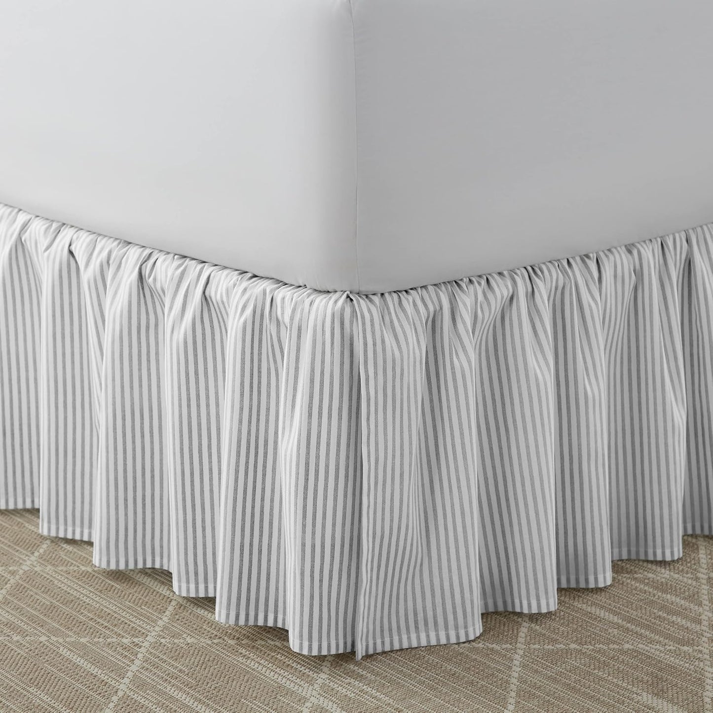 Laura Ashley Home - Cotton Ruffled Bedskirt, Lightweight & Classic Style (Ticking Stripe Grey, King)
