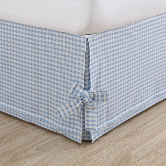Laura Ashley Home - Cotton Ruffled Bedskirt, Lightweight & Classic Style (Hedy Blue, Queen)
