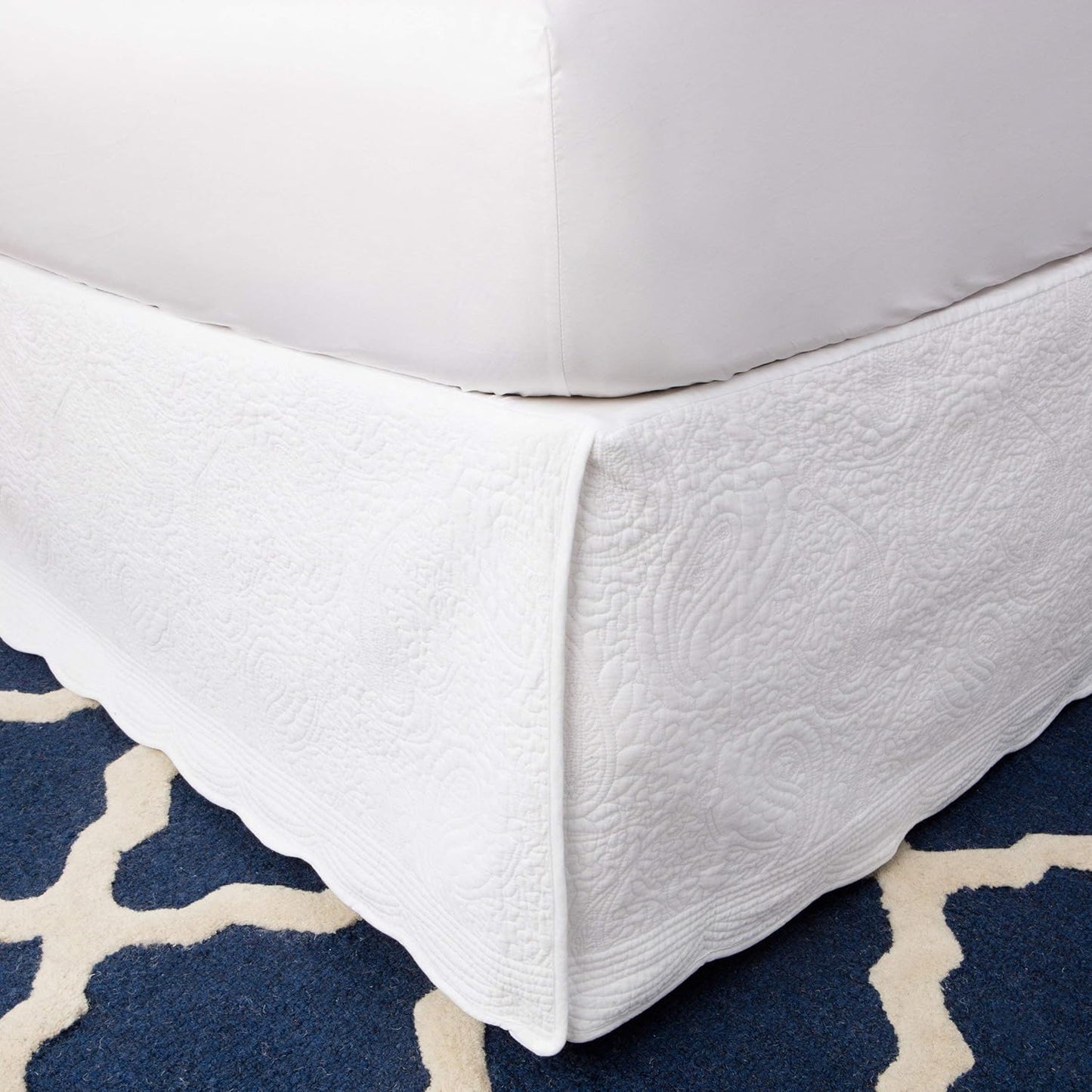 Greenland Home Paisley Quilted Bed Skirt, Queen, White